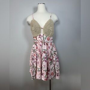 Bahia Maria Floral Cara Crochet Mini  Dress  Large